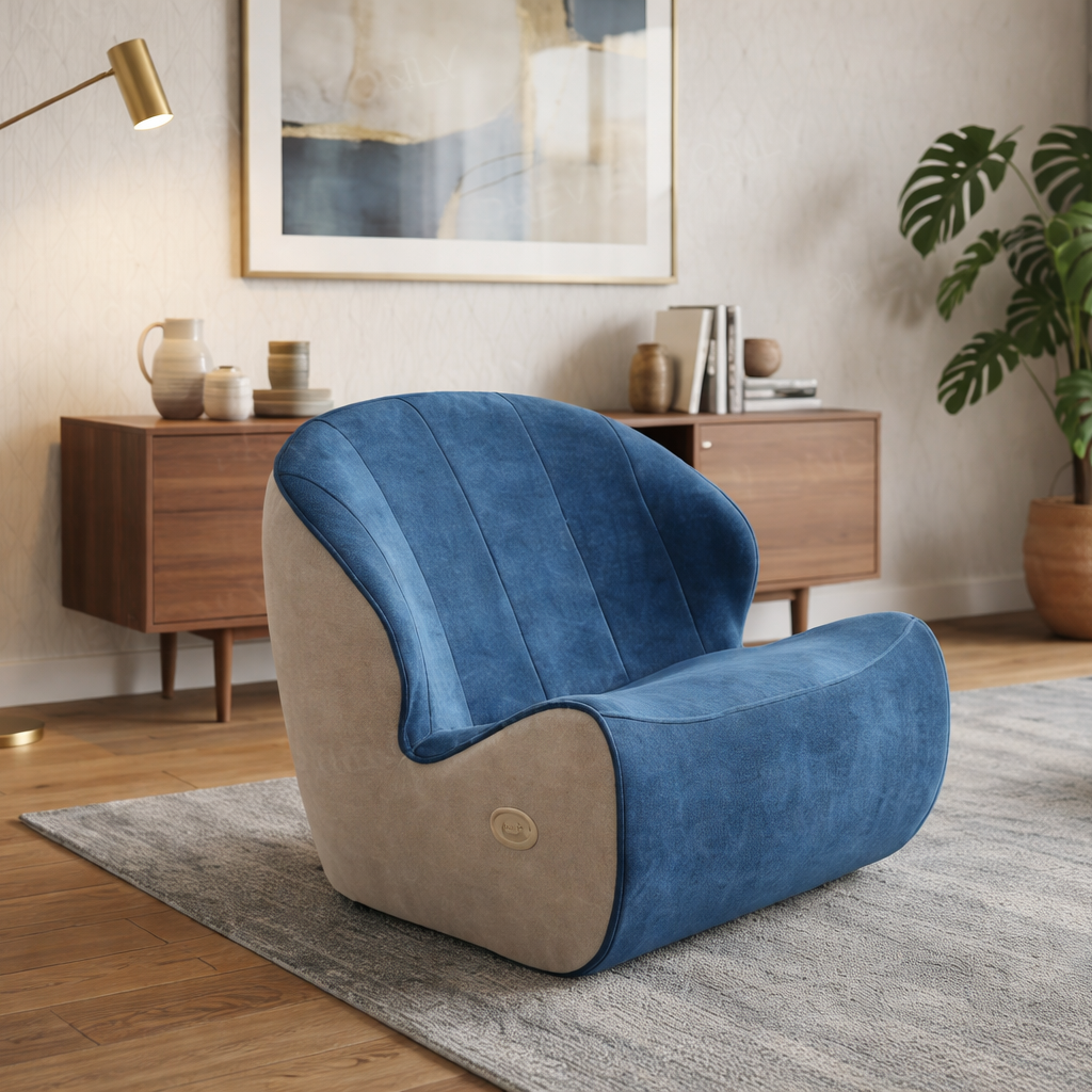 LumaEase Lounge Chair (Yellow/Blue) – Designer Lounge with Gentle Vibration and Light Therapy Features for Daily Comfort and Stress Relief