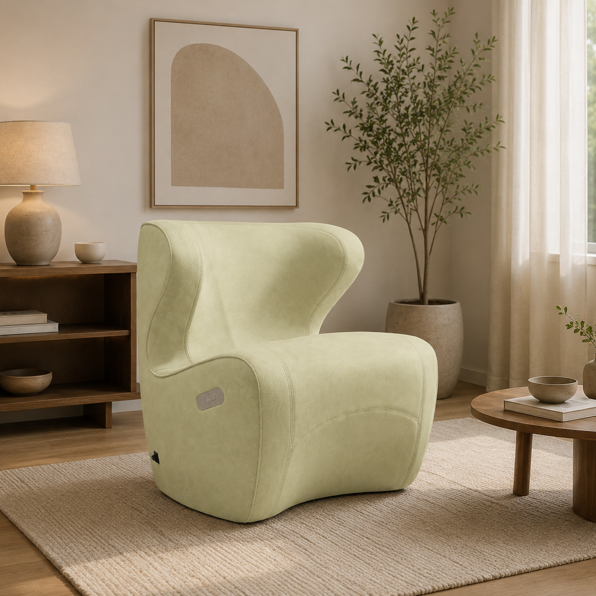 CozyNest Lounge Chair (Yellow/Grey) – Designer Lounge with Light Massage Therapy Features for Daily Comfort and Stress Relief