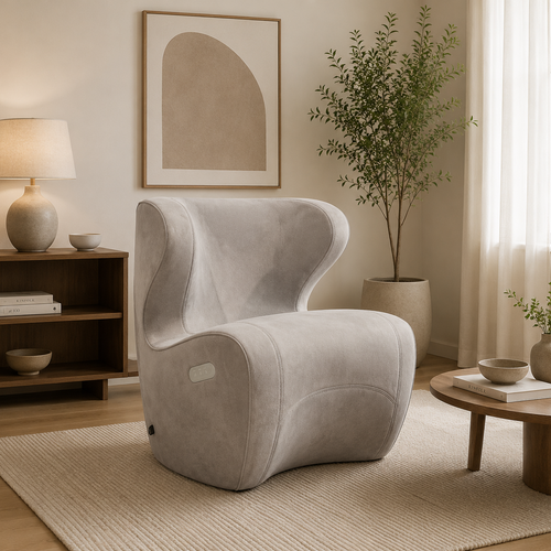 CozyNest Lounge Chair (Yellow/Grey) – Designer Lounge with Light Massage Therapy Features for Daily Comfort and Stress Relief