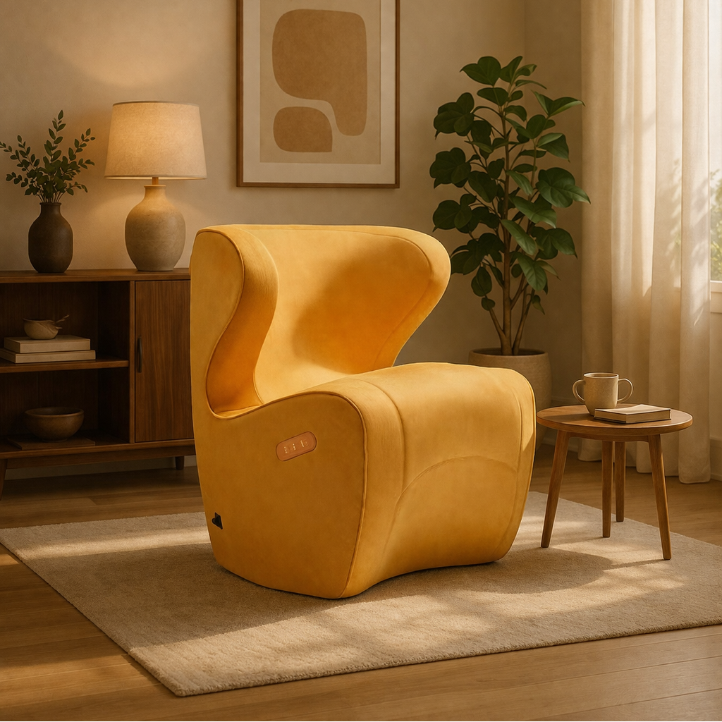 CozyNest Lounge Chair (Yellow/Grey) – Designer Lounge with Light Massage Therapy Features for Daily Comfort and Stress Relief