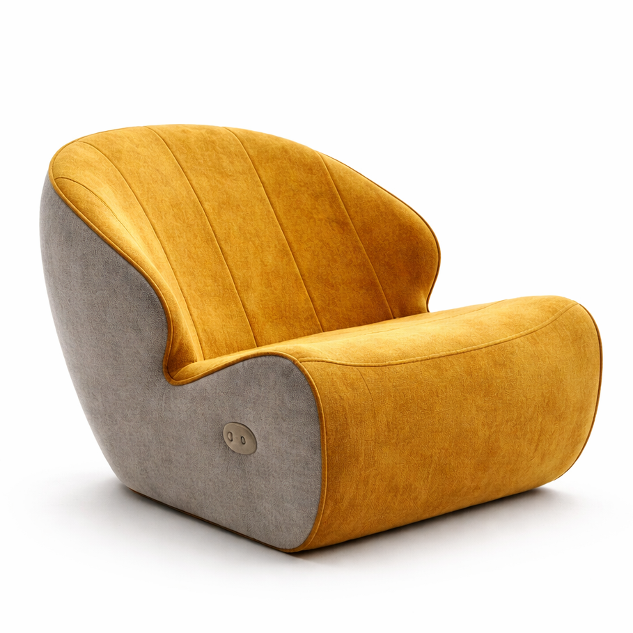LumaEase Lounge Chair (Yellow/Blue) – Designer Lounge with Gentle Vibration and Light Therapy Features for Daily Comfort and Stress Relief